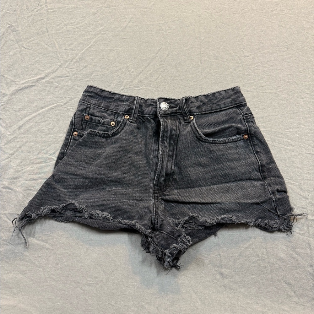 Stradivarius Black Frayed Denim Shorts